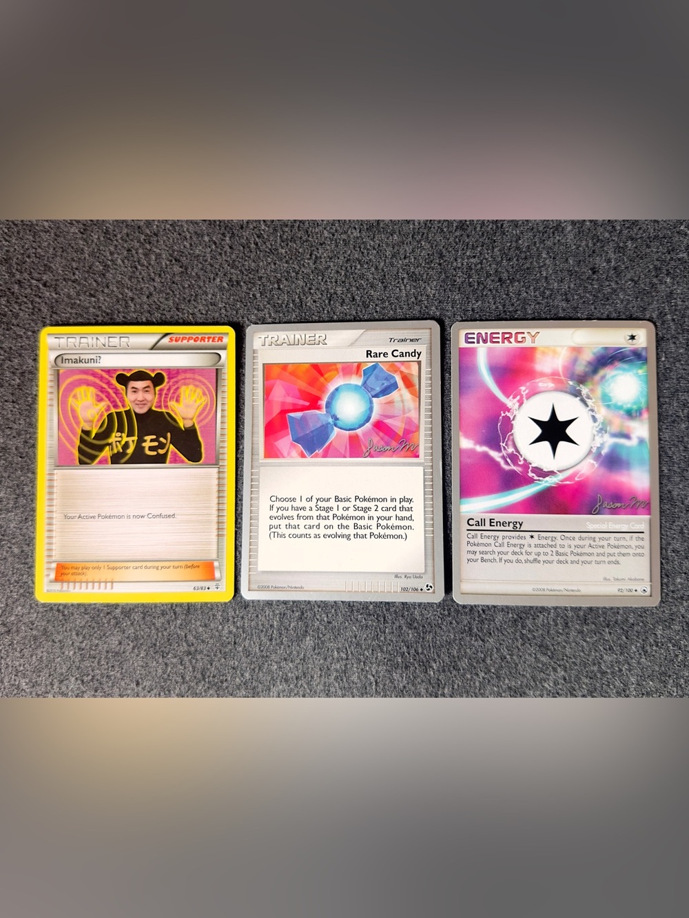 Pokemon Card Lot of Three 2008 Call Energy 2008 Rare Candy Trainer 2016 Imakuni?